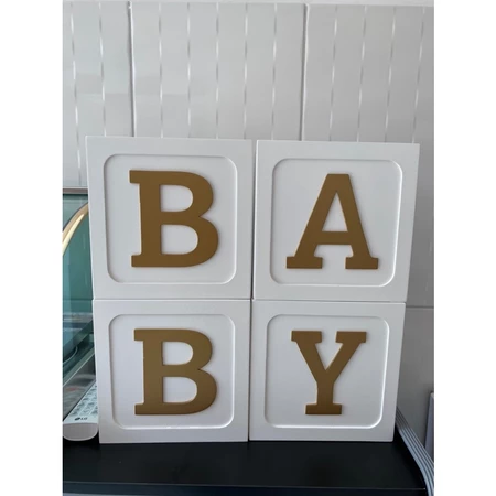 Cubo Baby Grande Branco e Dourado 20x20cm